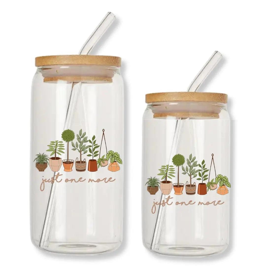 Just One More Plants Can Glass Tumbler with Bamboo Lid & Straw