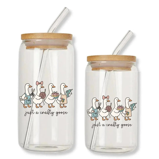 Just a Crafty Goose Cup 16 oz. or 20 oz. Glass Can
