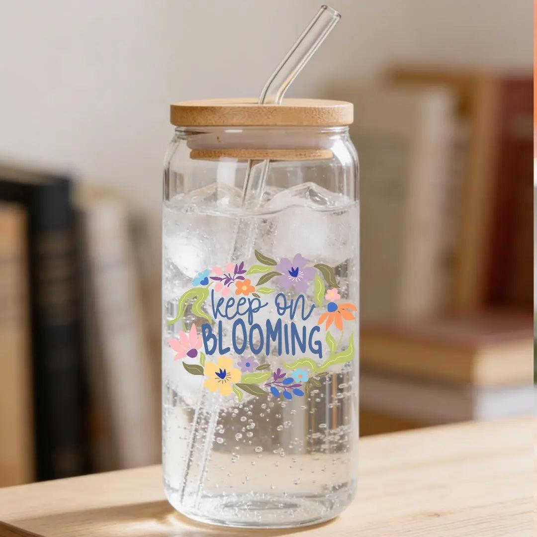Keep on Blooming 16 oz. or 20 oz. Glass Can Cup