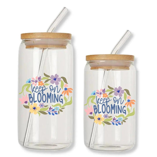 Keep on Blooming 16 oz. or 20 oz. Glass Can Cup