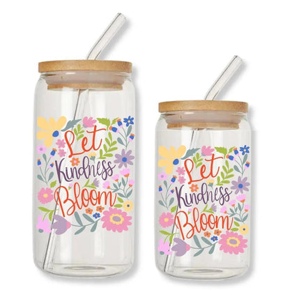 Let Kindness Bloom Floral 16 oz. or 20 oz. Glass Can Cup