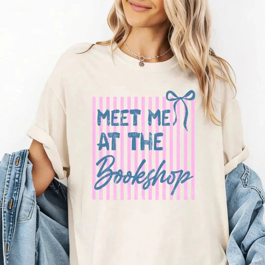 Meet Me at the Bookshop T-Shirt Pink Stripes