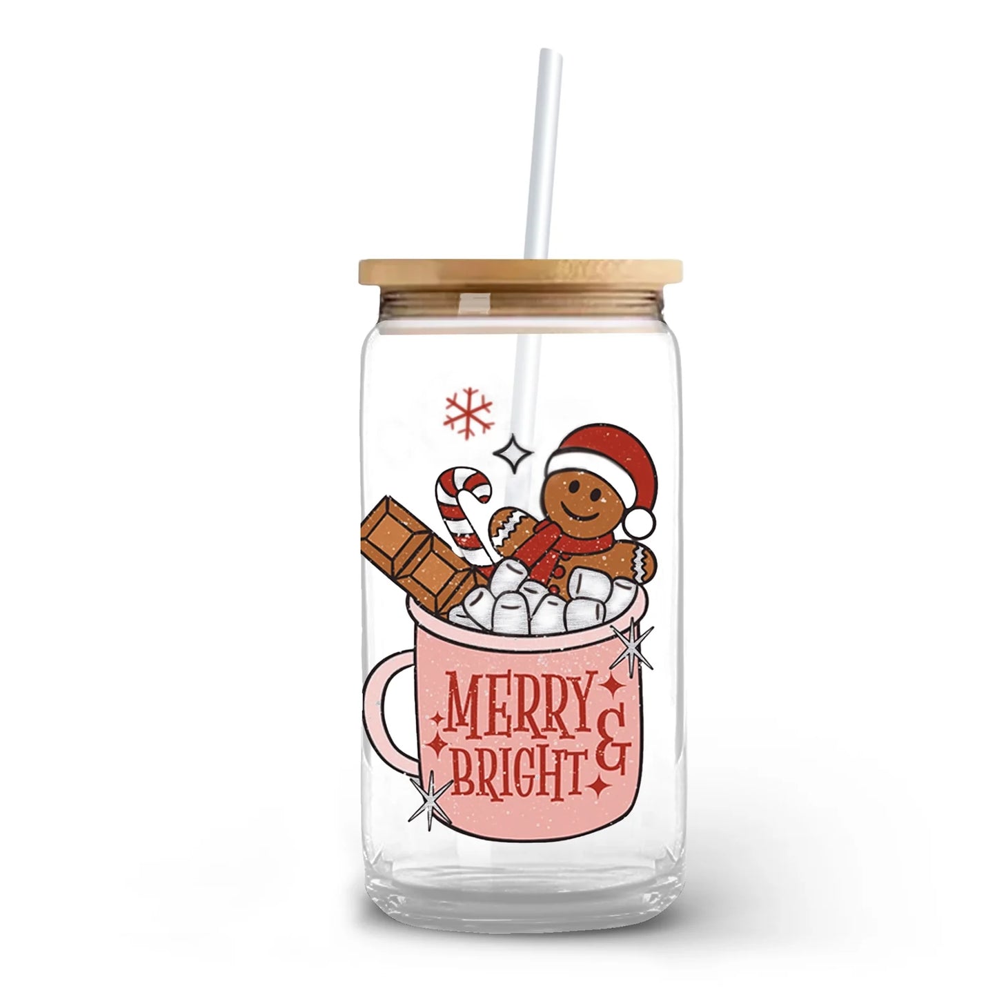 Merry & Bright Hot Cocoa 16 oz. or 20 oz. Glass Can Cup
