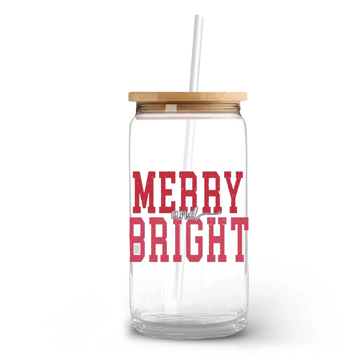Merry & Bright 16 oz. or 20 oz. Glass Can Cup