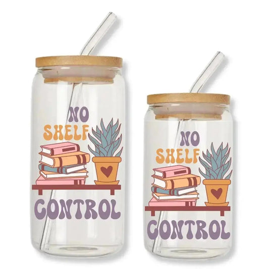 No Shelf Control Cup Can Glass Tumbler with Bamboo Lid & Straw