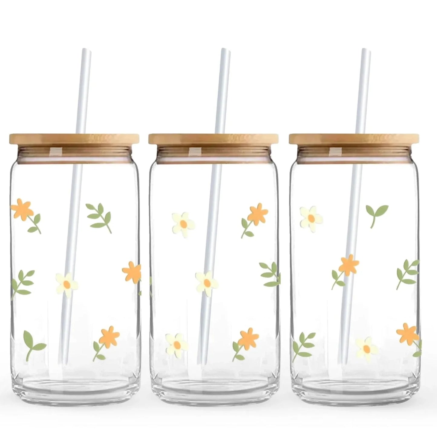 Peachy Floral 16 oz. or 20 oz. Glass Can Cup