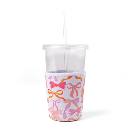 Pink Bows Drink Sleeve | Iced Coffee Drink Cover