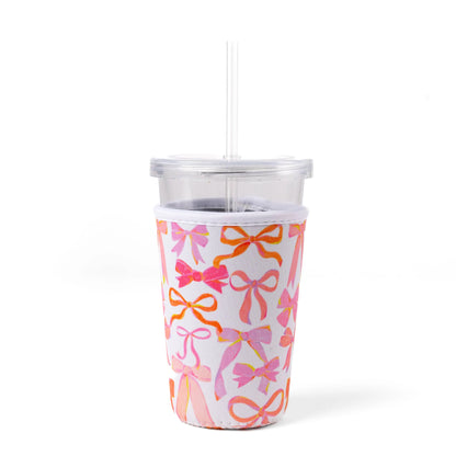Pink Bows Drink Sleeve | Iced Coffee Drink Cover