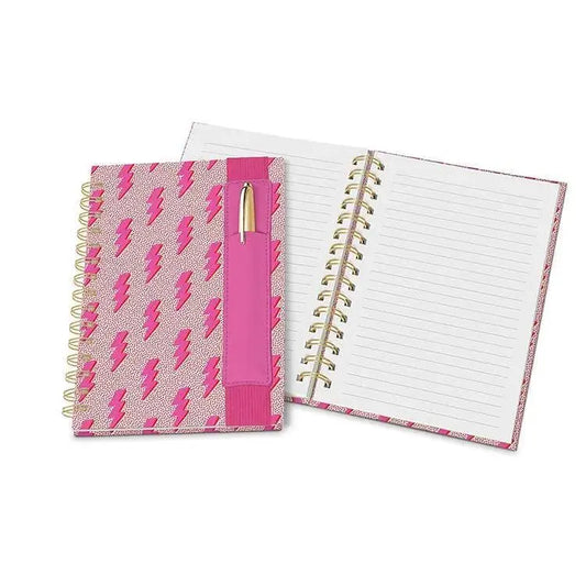 Pink Lightening Bolt Notebook with Pen Pocket