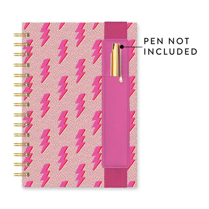 Pink Lightening Bolt Notebook with Pen Pocket