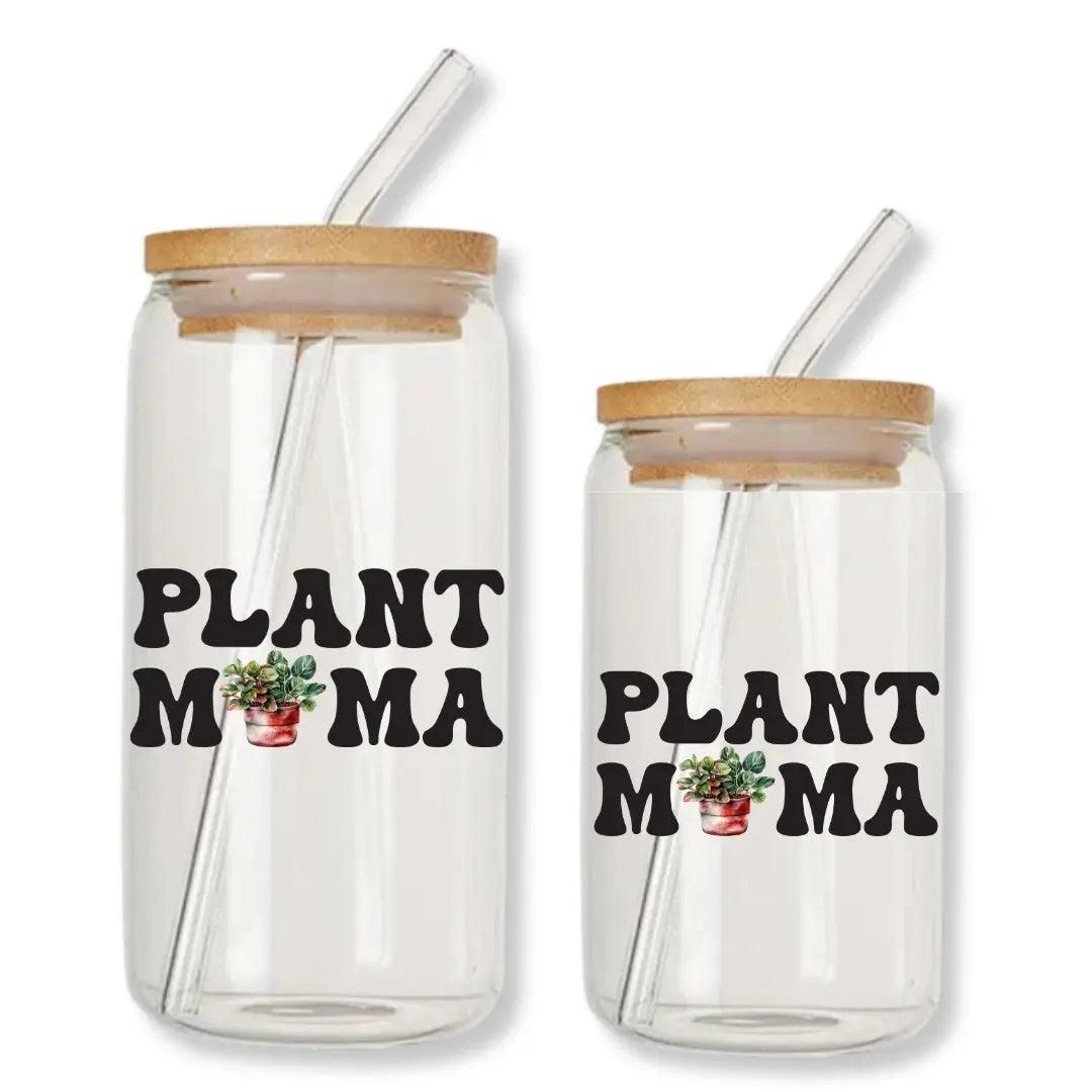 Plant Mama Can Glass Tumbler with Bamboo Lid & Straw