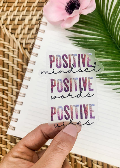 Positive Mindset Words Vibes Clear Vinyl, Sticker, 3x3 inch - Just So Happy