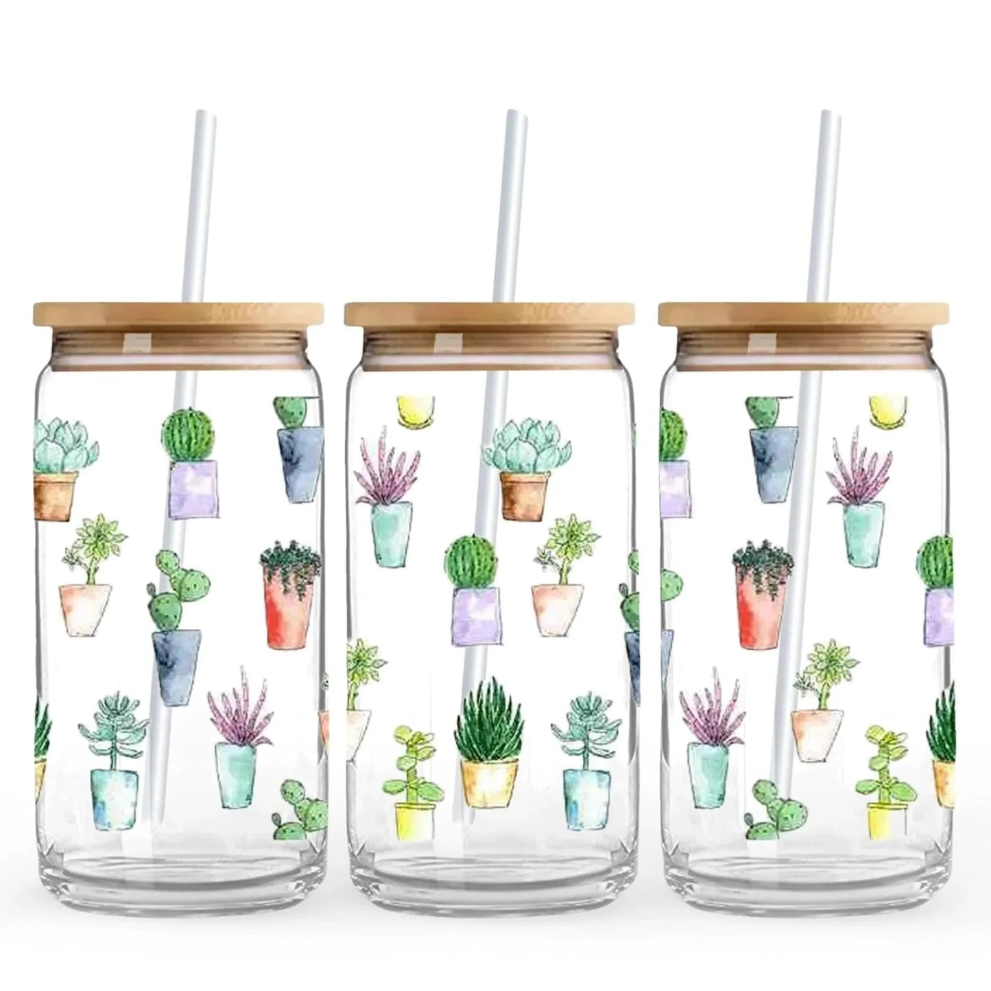 Cute Plants 16 oz. or 20 oz. Glass Can Cup