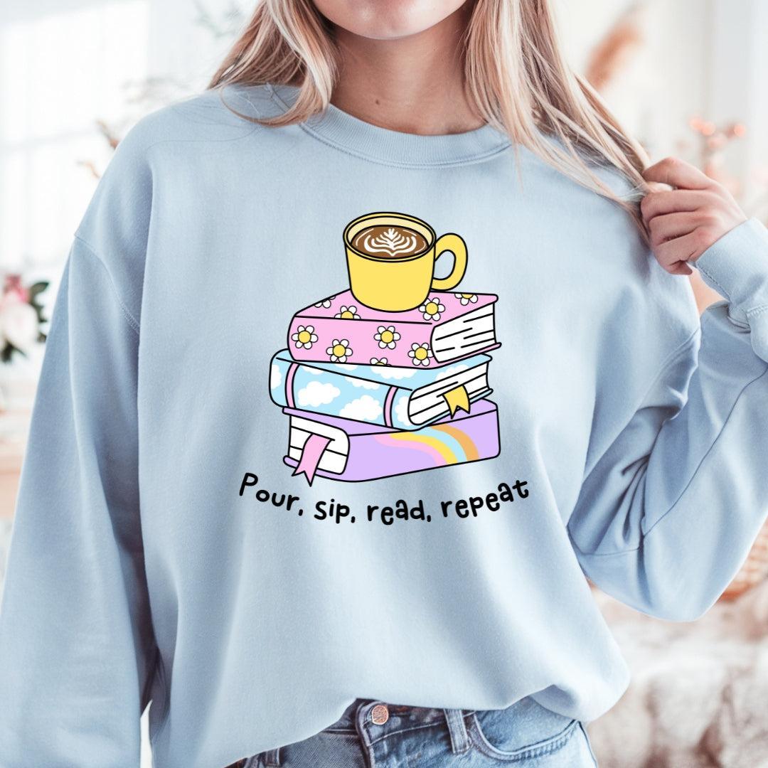Pour, Sip, Read, Repeat Coffee Crewneck Sweatshirt