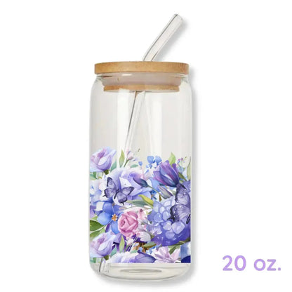 Purple Butterflies Cup 16 oz. or 20 oz. Glass Can