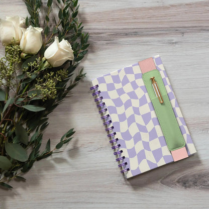 Purple Checkered Notebook with Pen Pocket