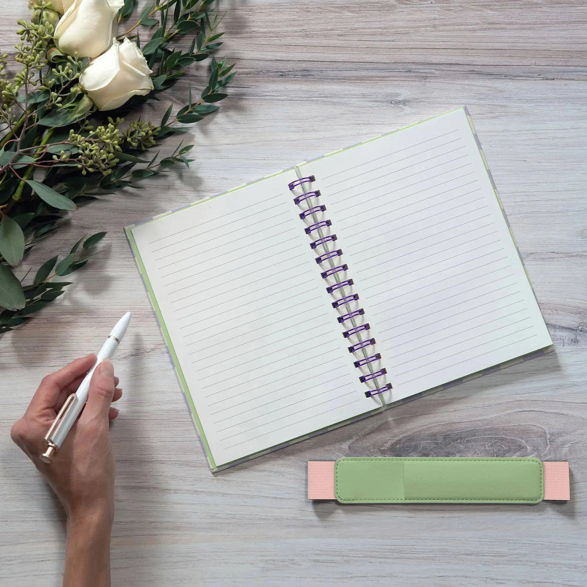 Purple Checkered Notebook with Pen Pocket