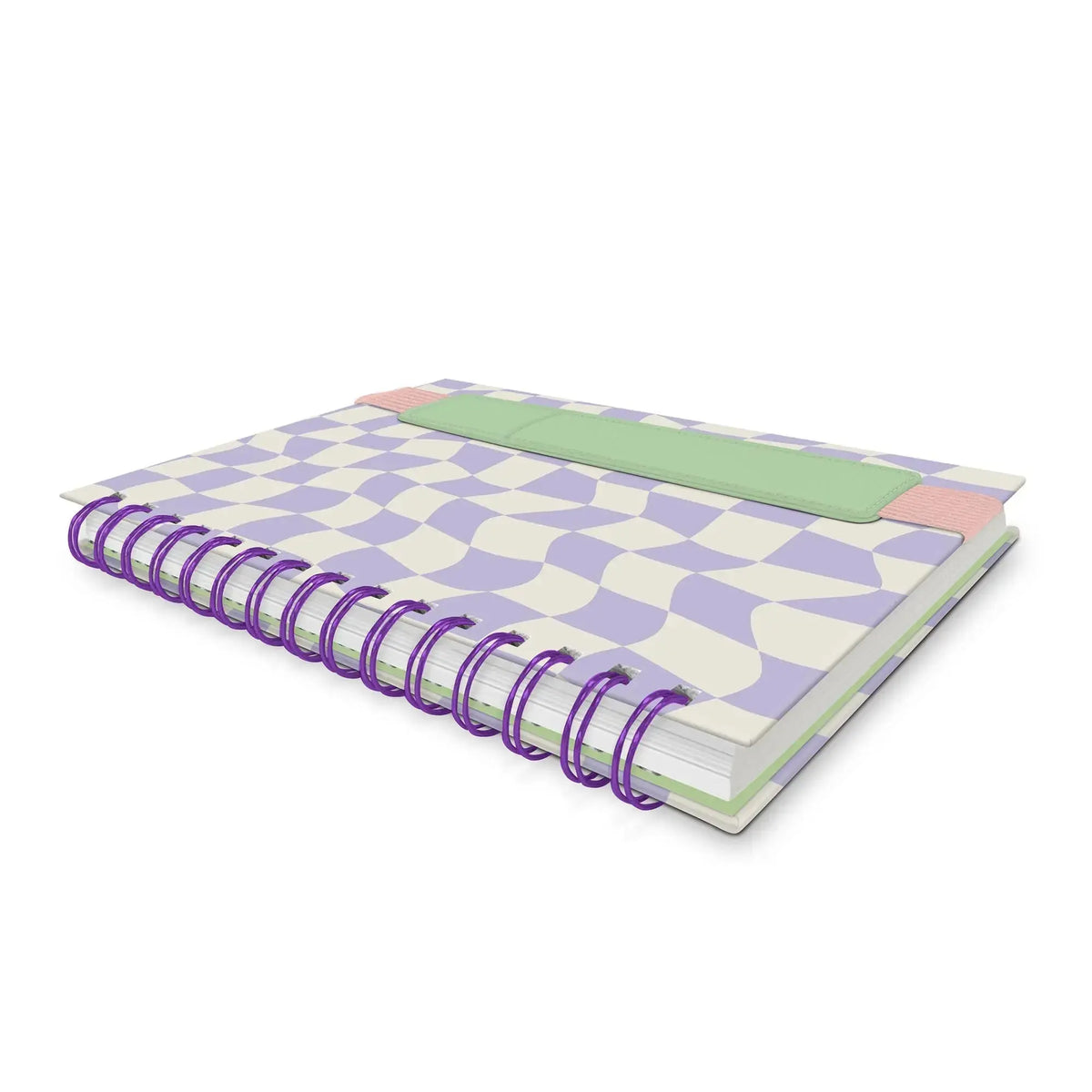 Purple Checkered Notebook with Pen Pocket