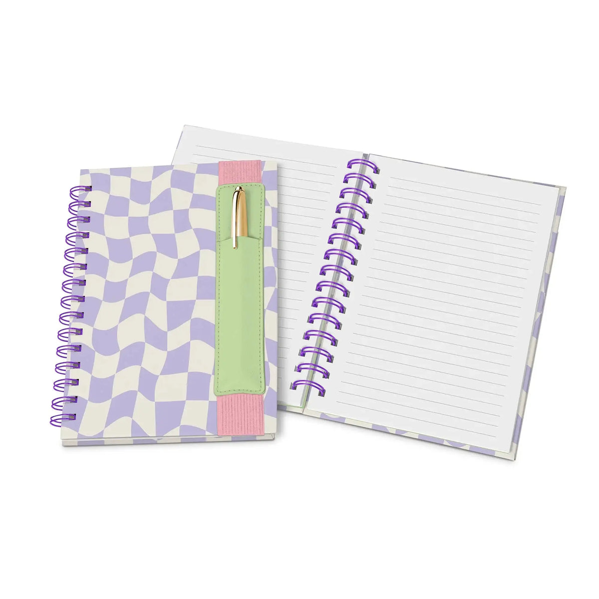 Purple Checkered Notebook with Pen Pocket