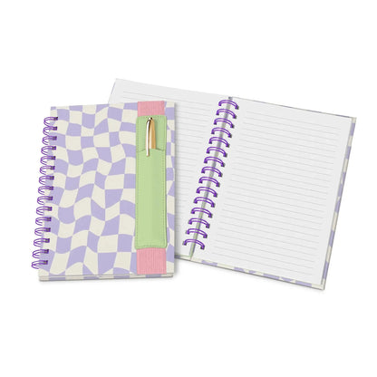 Purple Checkered Notebook with Pen Pocket