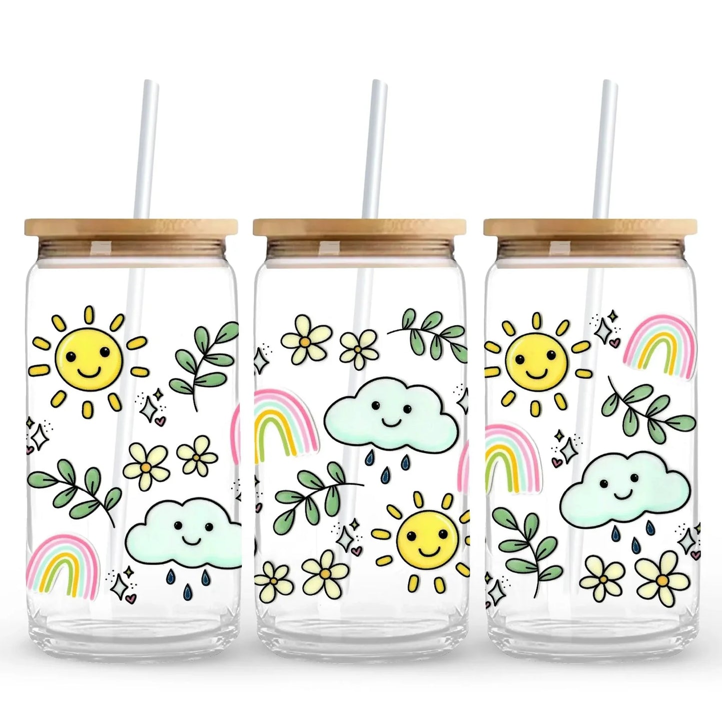 Rainbows & Sunshine 16 oz. or 20 oz. Glass Can Cup
