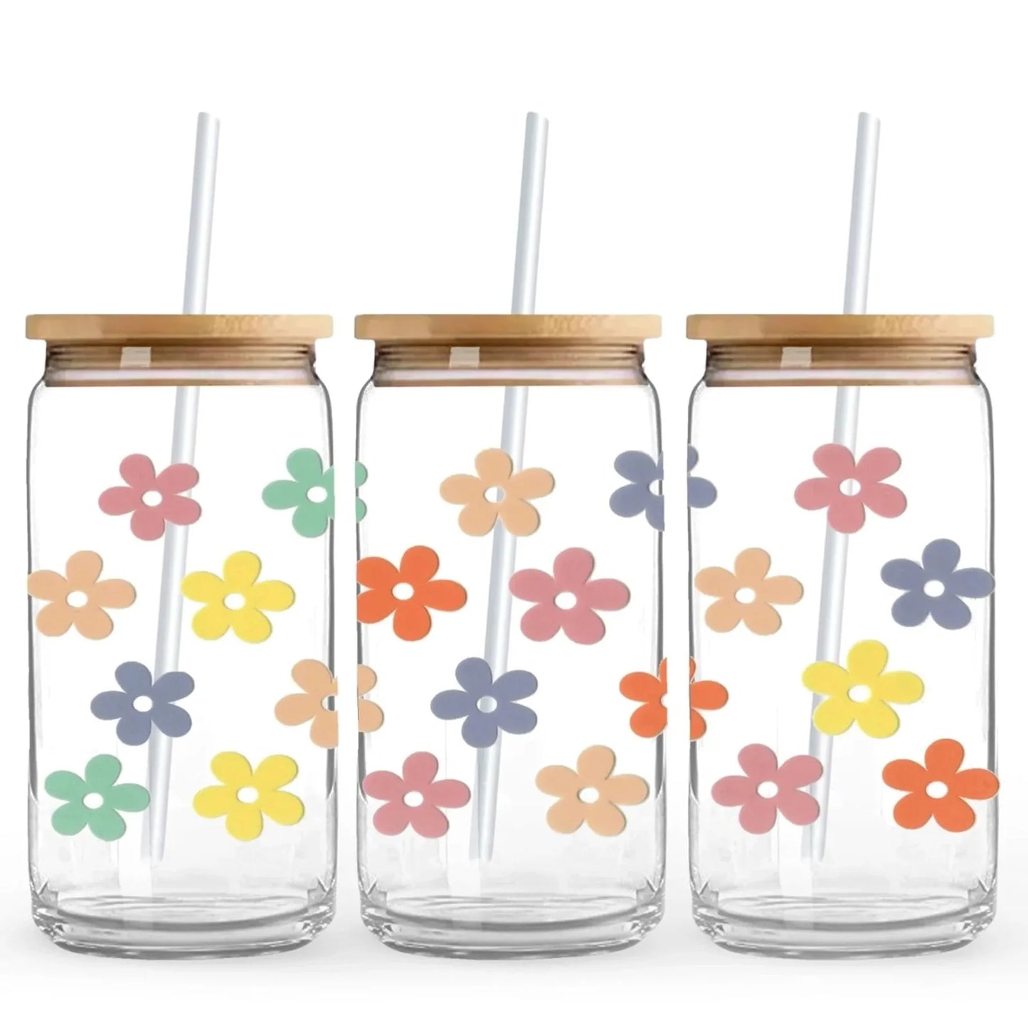 Rainbow Daisy 16 oz. or 20 oz. Glass Can Cup