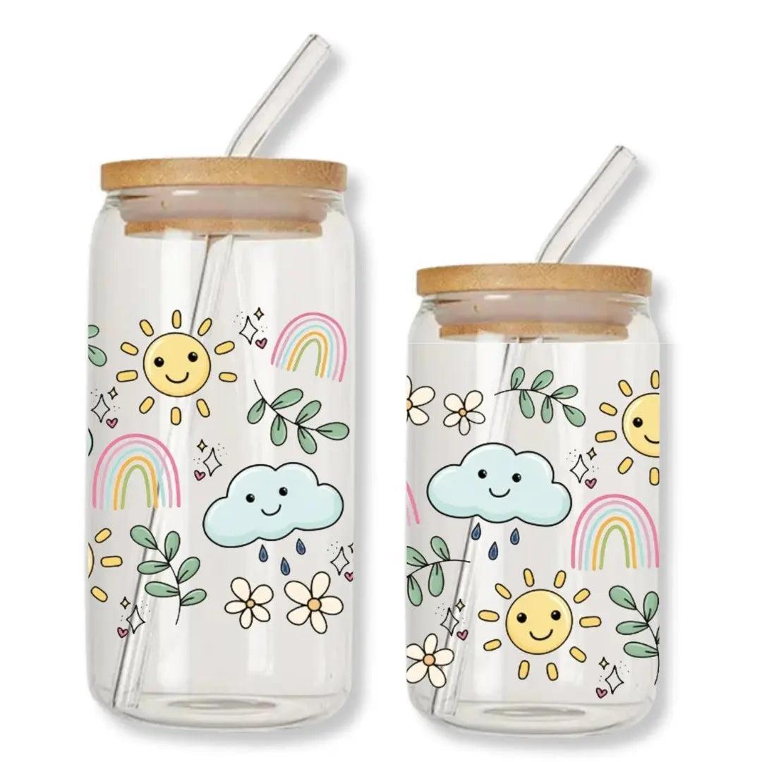 Rainbows & Sunshine 16 oz. or 20 oz. Glass Can Cup