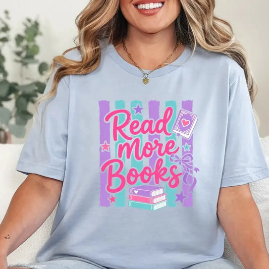 Read More Books T-Shirt Pink with Purple Stripes