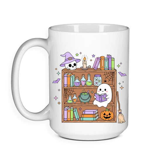 Reading Ghost Bookshelf - Halloween Bookish Mug