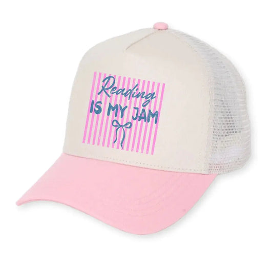 Reading is My Jam Hat Pink Stripes