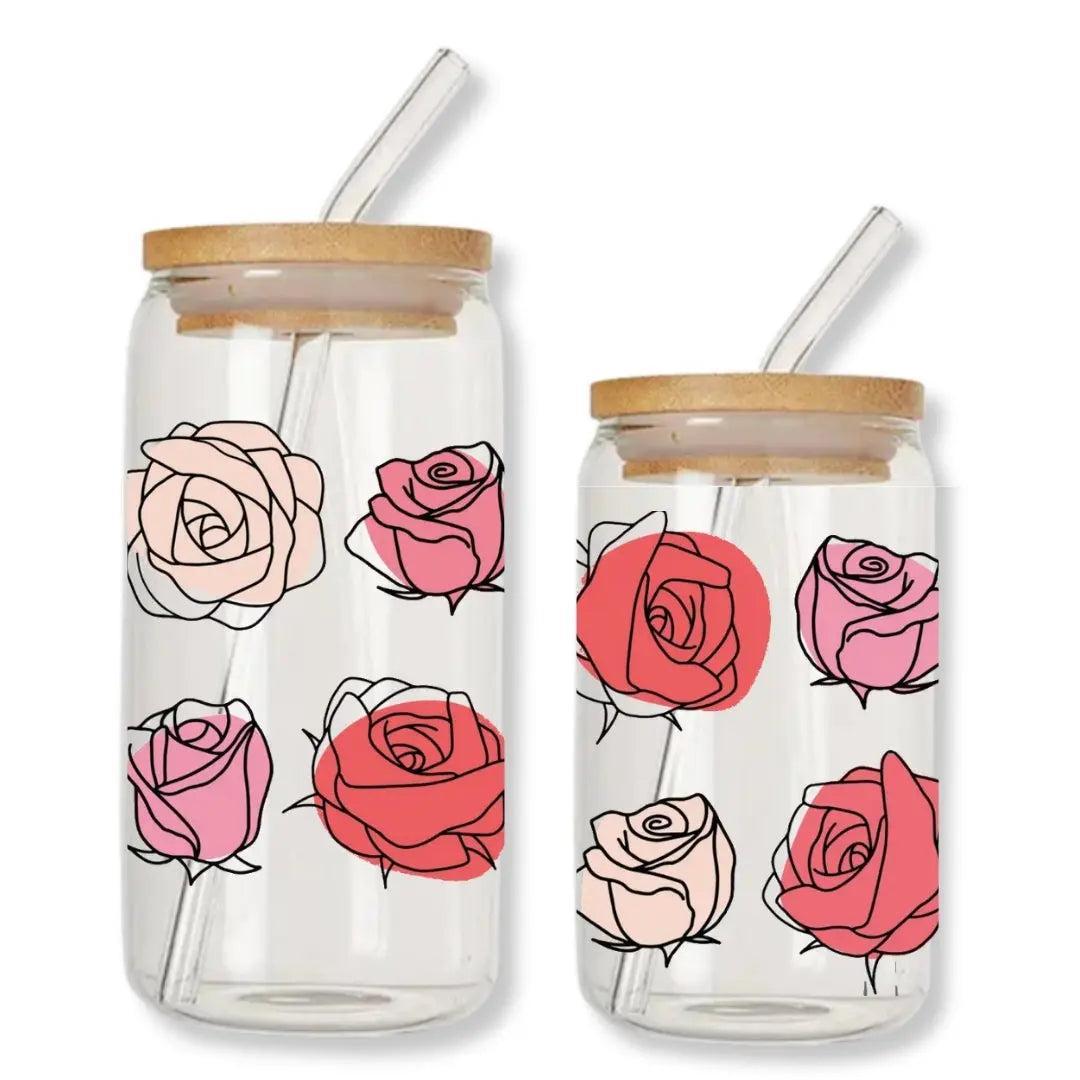 Roses Outlined 16 oz. or 20 oz. Glass Can Cup