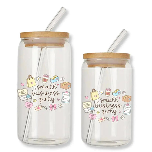 Small Business Girly Cup Doodles 16 oz. or 20 oz. Glass Can