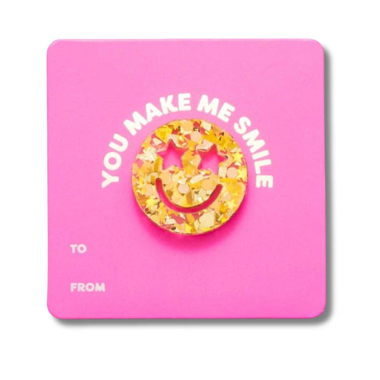 Smiley Face Pin + You Make Me Smile Affirmation Gift Card - Gold Confetti Taylor Elliott Designs