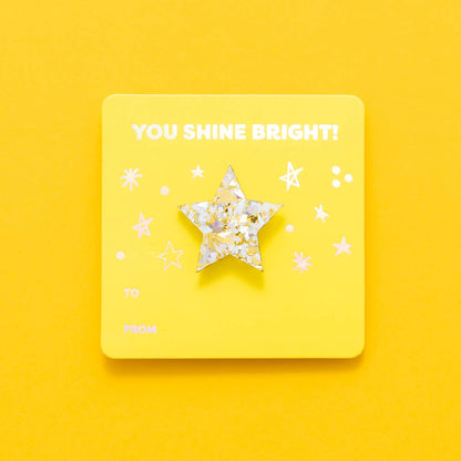 Star Pin + You Shine Bright Affirmation Gift Card - Pearl Confetti Taylor Elliott Designs