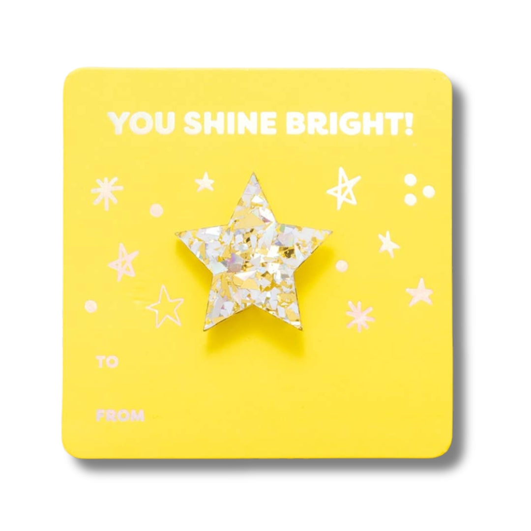 Star Pin + You Shine Bright Affirmation Gift Card - Pearl Confetti Taylor Elliott Designs