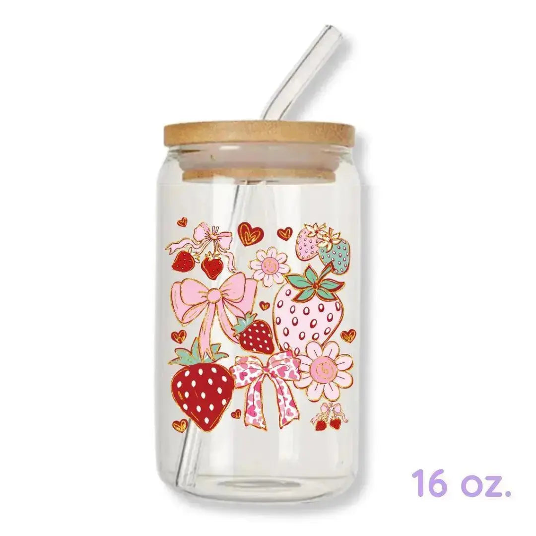 Strawberry Cup Coquette 16 oz. or 20 oz. Glass Can