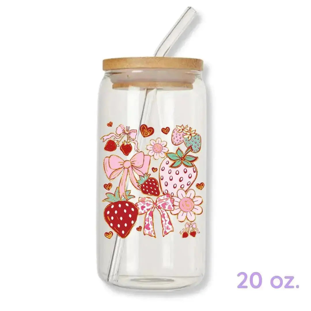 Strawberry Cup Coquette 16 oz. or 20 oz. Glass Can