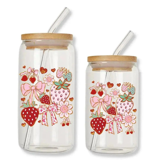 Strawberry Cup Coquette 16 oz. or 20 oz. Glass Can