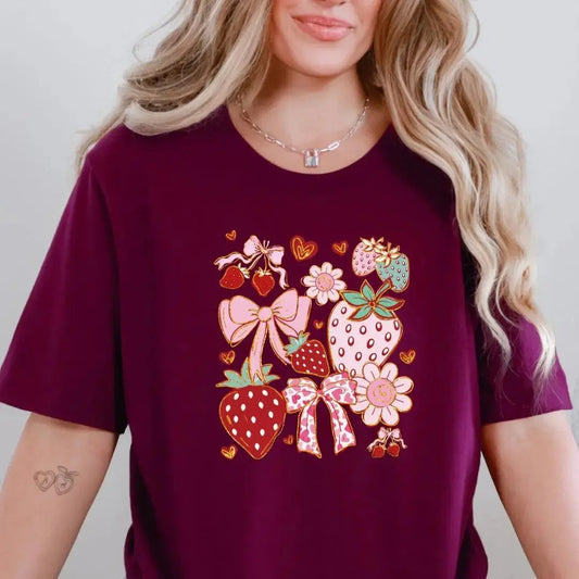 Strawberry T-Shirt with Coquette Bows