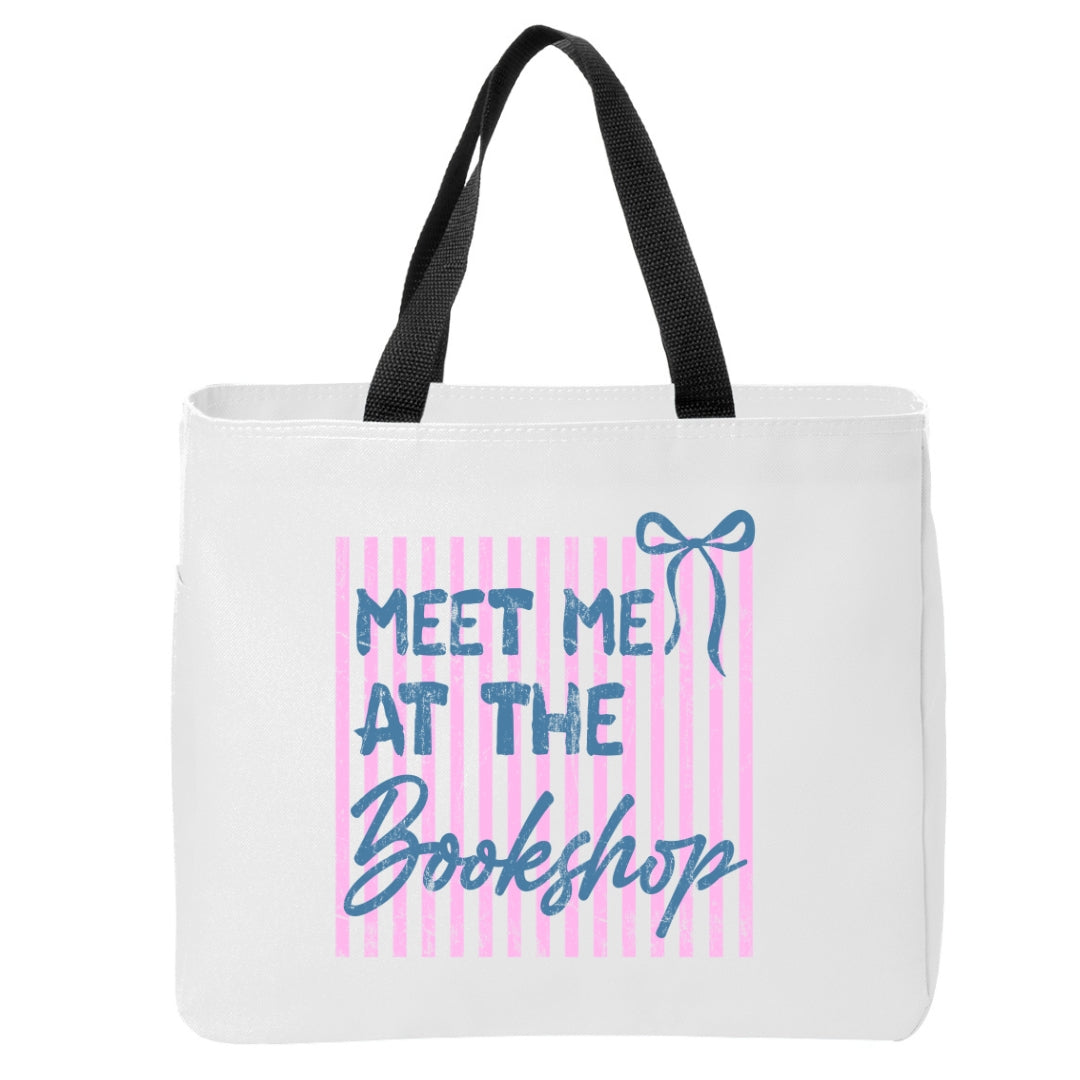 Meet Me at the Bookshop Pink Stripes Tote Bag Just So Happy