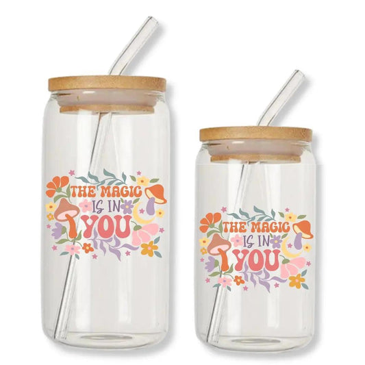 The Magic is in You Glass Cup Can Glass Tumbler with Bamboo Lid & Straw