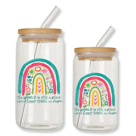 The World is Still a Place Where Good Things Can Happen Cup Can Glass Tumbler with Bamboo Lid & Straw