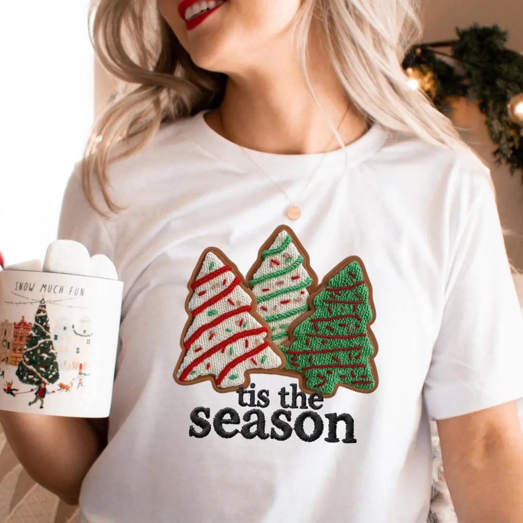 Tis the Season Christmas Tree Cookies T-Shirt - Faux Yarn