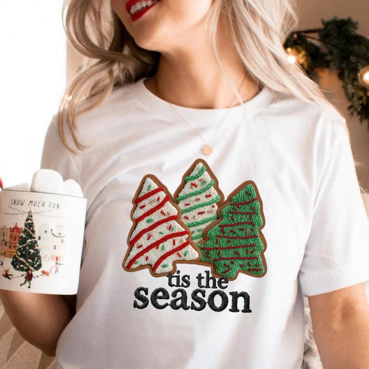 Tis the Season Christmas Tree Cookies T-Shirt - Faux Yarn