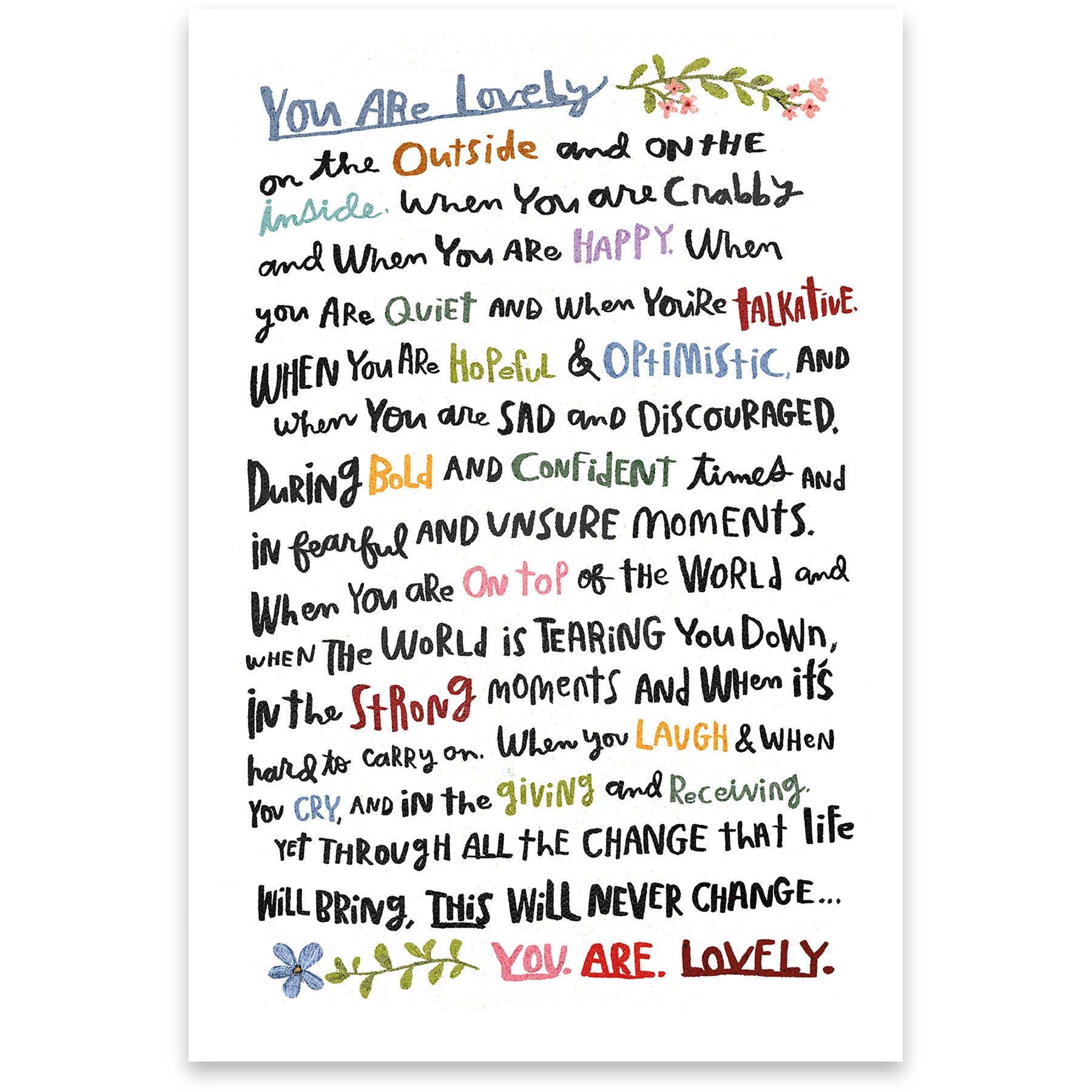 You Are Lovely Greeting Card Primitives by Kathy