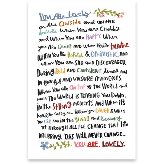 You Are Lovely Greeting Card Primitives by Kathy