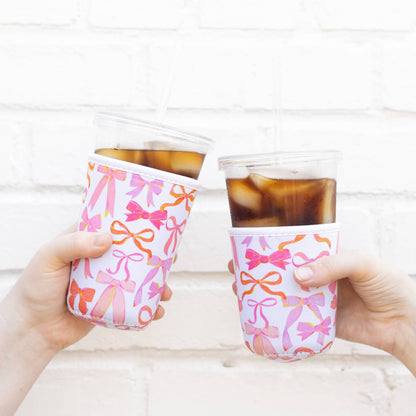Pink Bows Drink Sleeve | Iced Coffee Koozie, Drink Cover