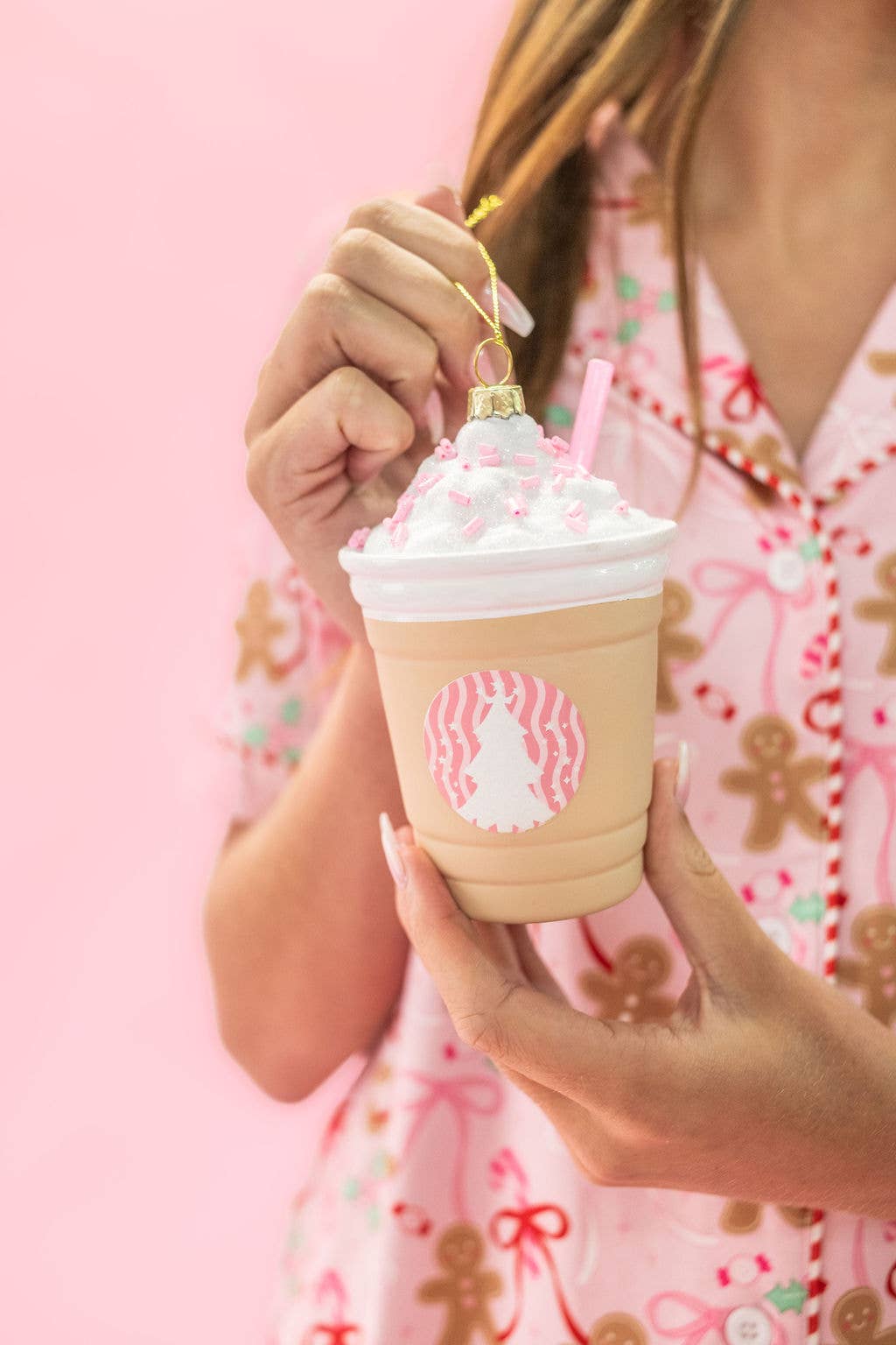 Iced Coffee Drink Pink Christmas Ornament