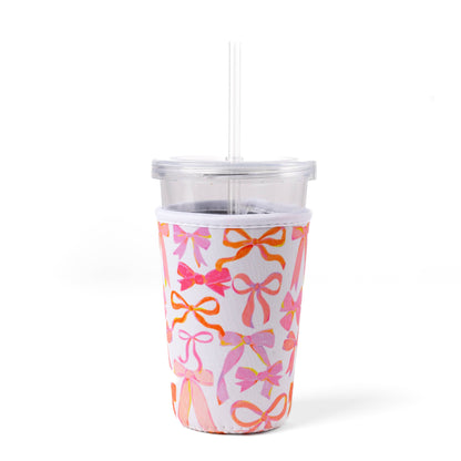 Pink Bows Drink Sleeve | Iced Coffee Koozie, Drink Cover
