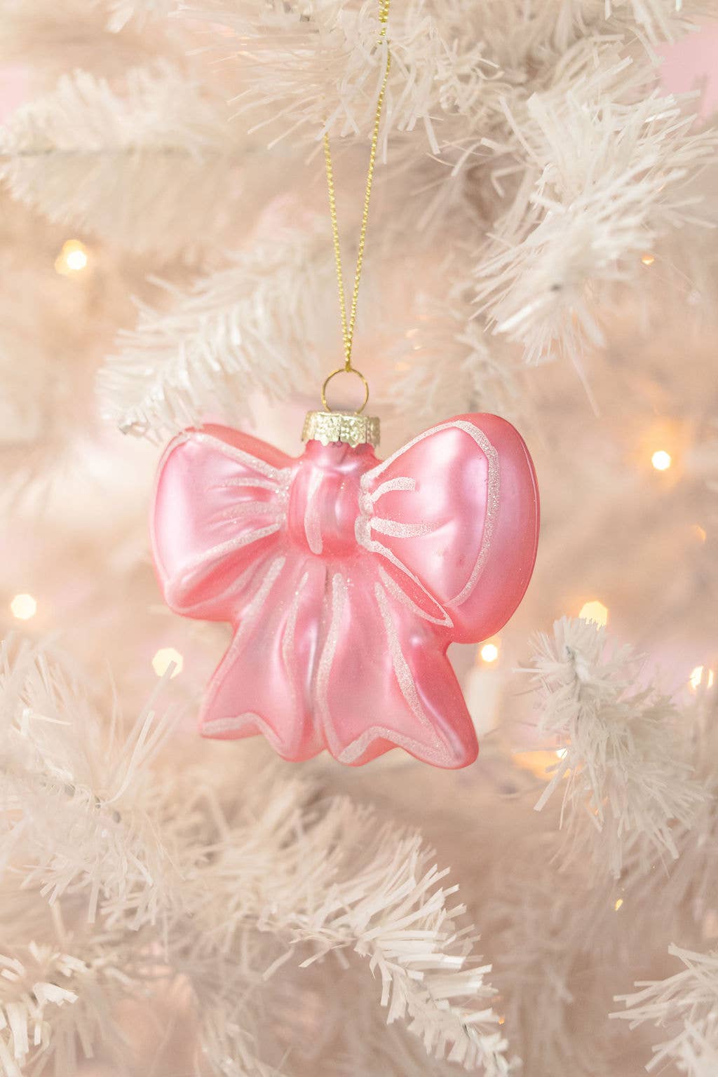 Pretty Pink Bow Glass - Coquette Christmas Ornament